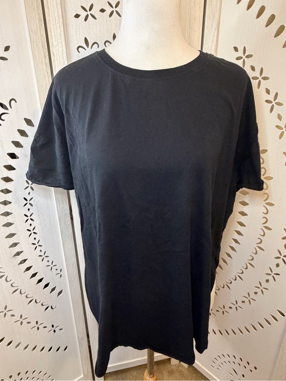 Black Crew Neck T-Shirt with Split Sides
